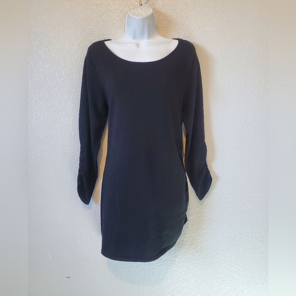 💚5/$25 United States Sweaters Black Runched Zipper Detailed Long Knit Sweater